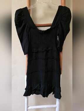 Olivaceous Puff Sleeve Tiered Smocked Dress Sz L